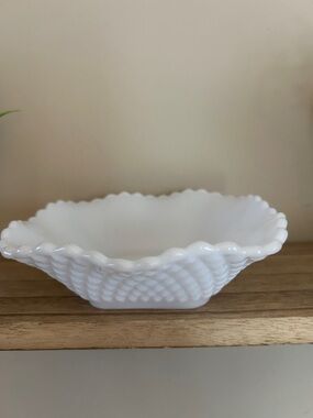 White Milk Glass Scalloped Serving Bowl